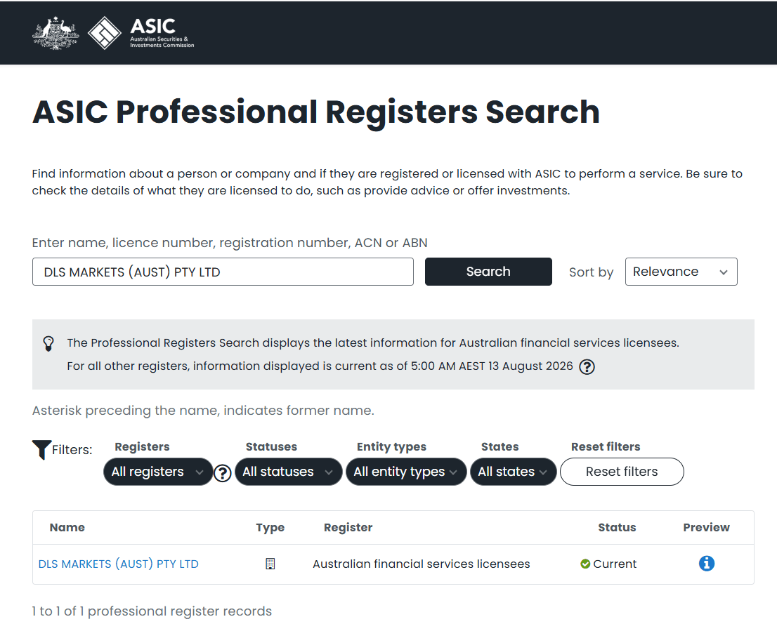 ASIC-DLSM监管查询01